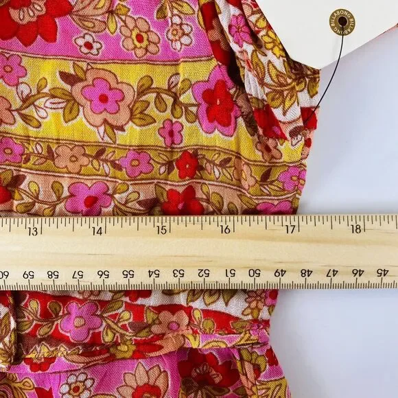 Billabong Mini Dress Hearts Desire Multicolor Floral Long Sleeve V‎ Neck Size XS - Picture 5 of 11